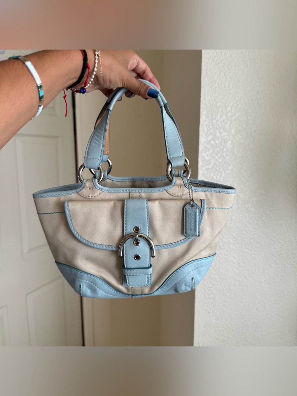 Coach Light Blue and Cream soho twill tote